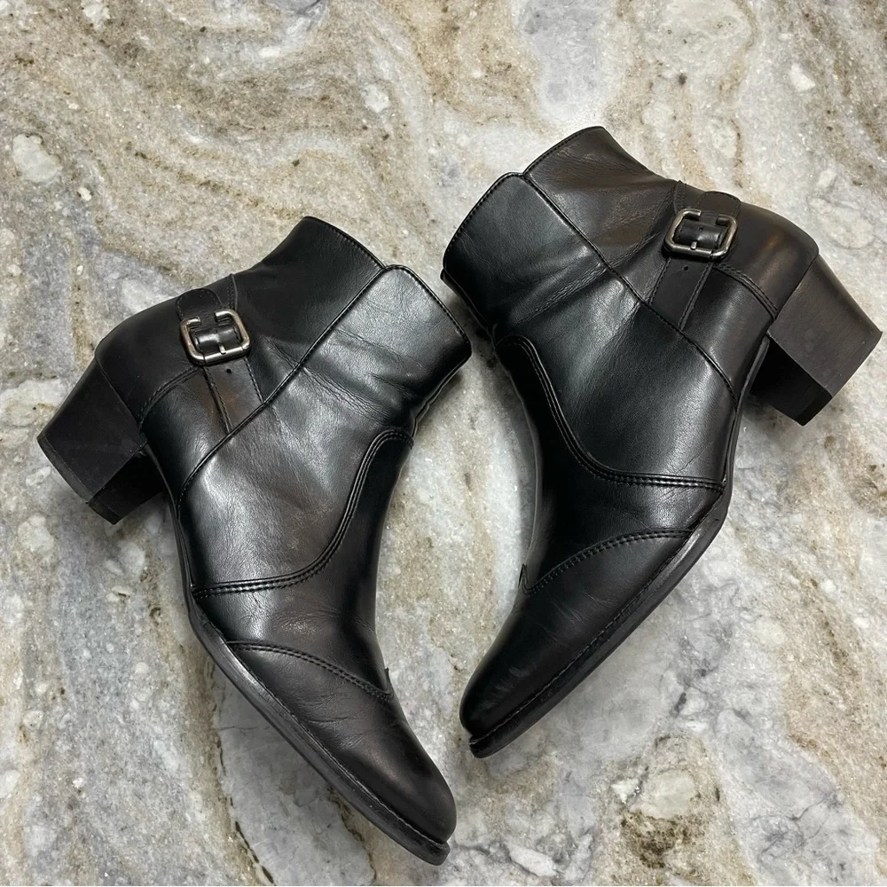 Paul Green Black Leather Boots Pointed Toe 2 inch heel